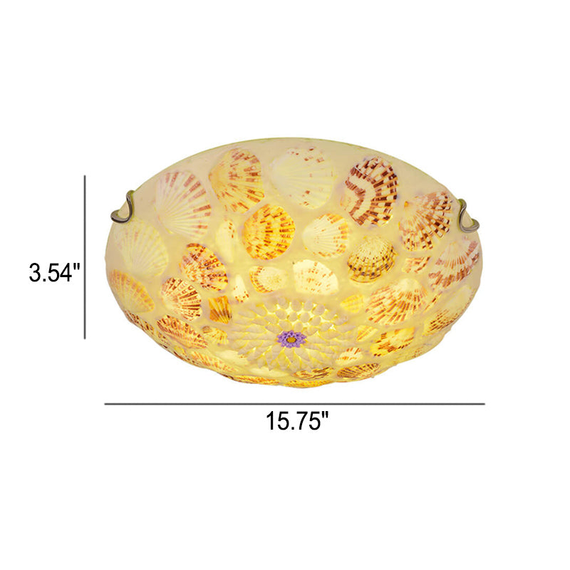 European Mediterranean Shell Art Round LED Flush Mount Ceiling Light Lumendat