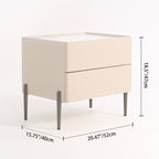 Contemporary Scandinavian Square Cream White 2-Drawer Storage Nightstand - Stone Slab Top Bedside Table For Bedroom Lumendat