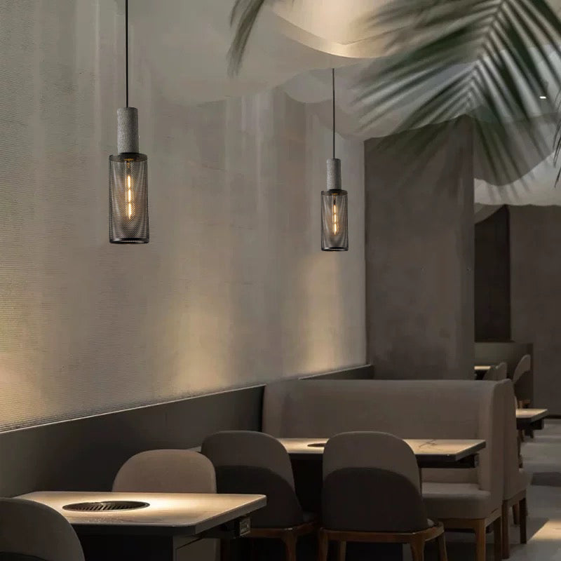 Contemporary Industrial Cylinder Metal Cement 1-light Pendant Light for Living Room BulbSquare
