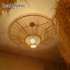 Traditional Japanese Rattan Weaving Hat 1-light Semi-flush Mount Ceiling Light for Living Room