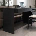 Modern Minimalist Oak Wood Rectangular Desk With Wireless Charging & 5 Drawers For Bedroom & Home Office Lumendat