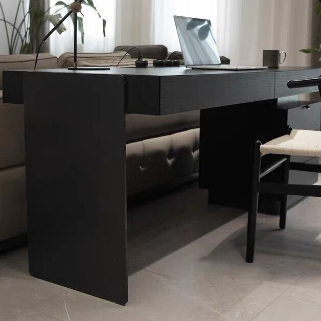 Modern Minimalist Oak Wood Rectangular Desk With Wireless Charging & 5 Drawers For Bedroom & Home Office Lumendat