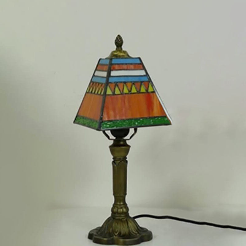 European Vintage Tiffany Square Stained Glass Iron 1-Light Table Lamp Lumendat
