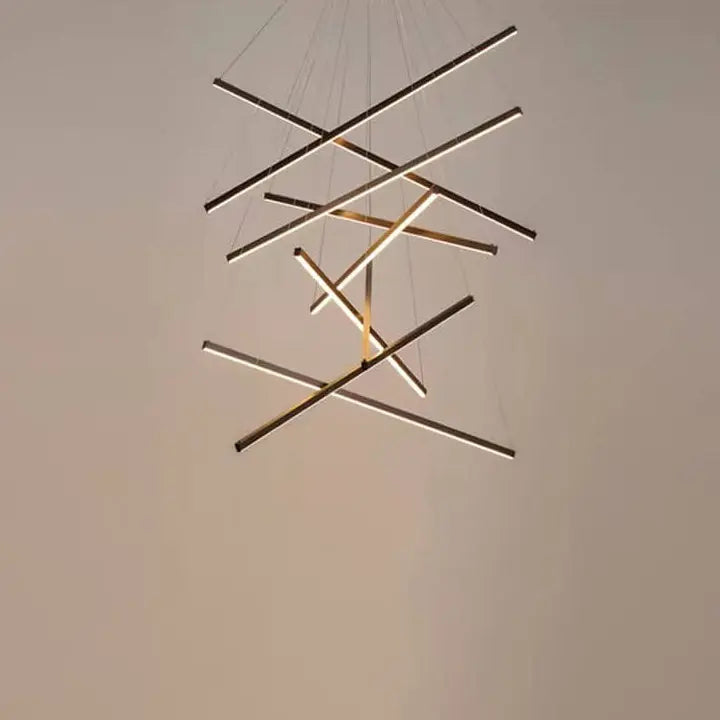 Nordic Light Luxury Iron Aluminum Geometric Line Combination LED Chandelier Lumendat