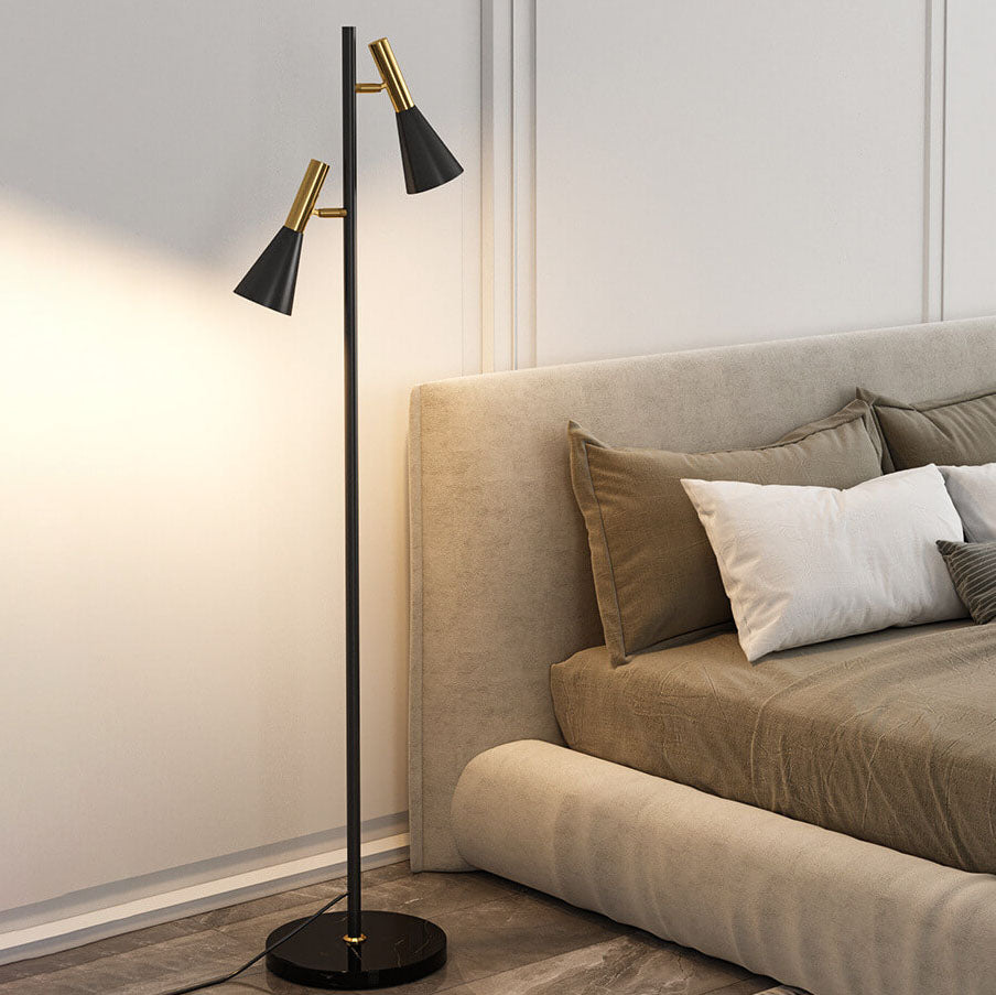 Modern Minimalist Marble Iron Horn Shade Rotatable 2-Light Standing Floor Lamp For Living Room & Bedroom Lumendat