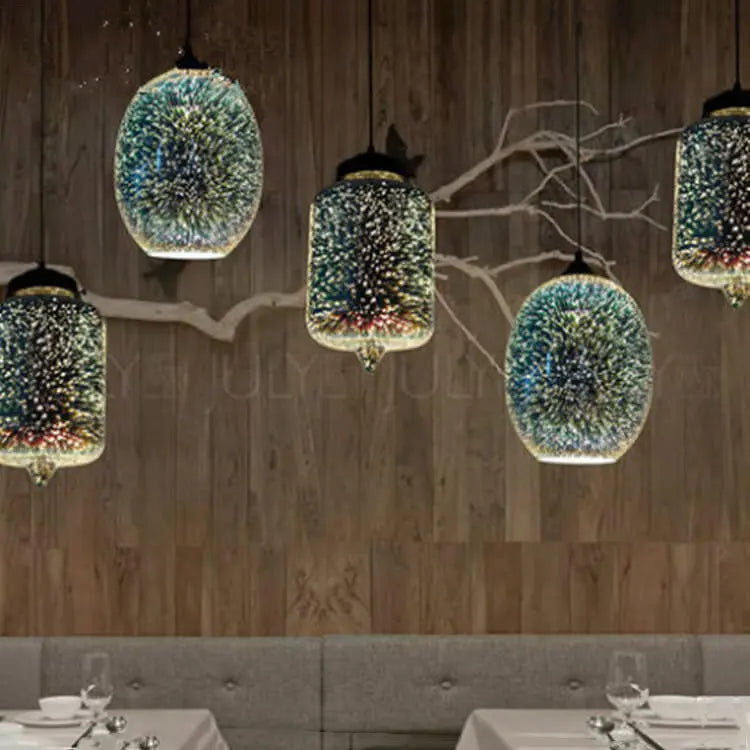 Modern Creative 3d Stained Fireworks Glass Jar 1-light Pendant Light Lumendat