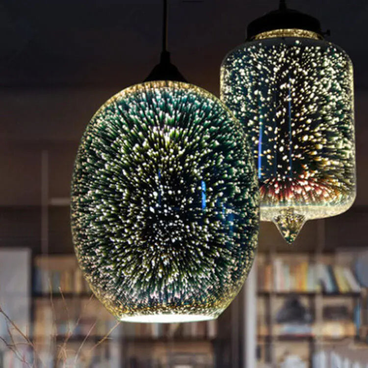 Modern Creative 3d Stained Fireworks Glass Jar 1-light Pendant Light modern luxury lighting fixture