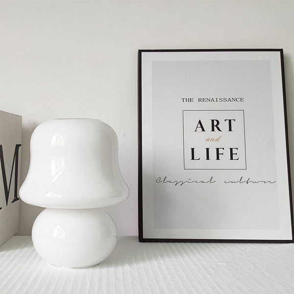 French Cream Handmade Glass Mushroom 1-Light Table Lamp Lumendat