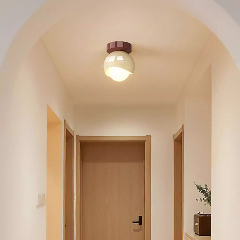 Contemporary French Cream Iron Glass Spherical Ball 1-light Semi-flush Mount Ceiling Light for Hallway