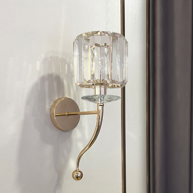 Modern Luxury Metal Iron Stainless Steel Crystal Ball Cylinder 1-Light Wall Sconce Lamp For Bedside Lumendat
