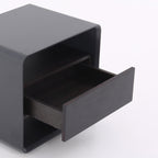 Modern Minimalist Black Lacquer Bedside Table: Wood Veneer Single Drawer - Elegant Open Cubby Storage Nightstand For Bedroom Lumendat