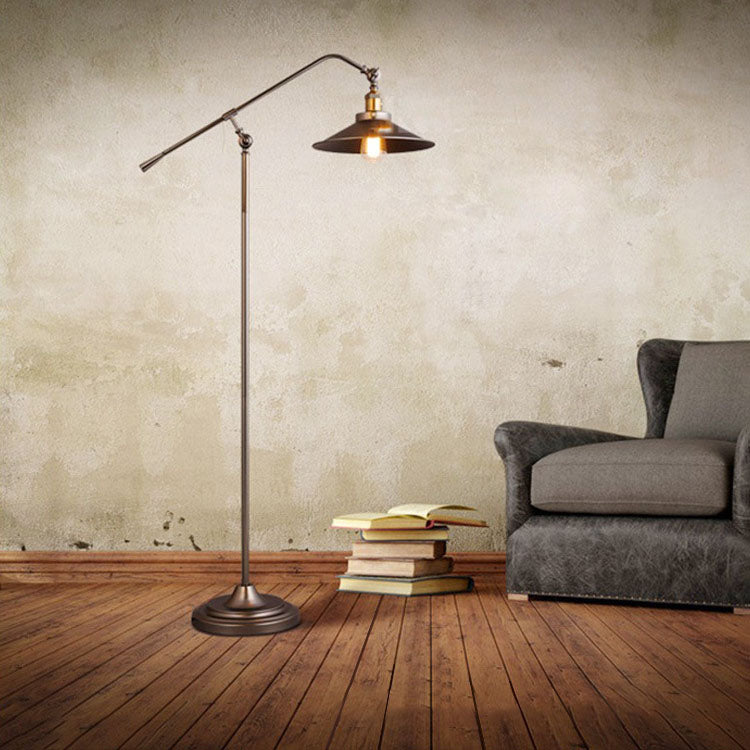 Contemporary Industrial Cylindrical Long Arm Iron 1-Light Standing Floor Lamp For Bedroom Lumendat