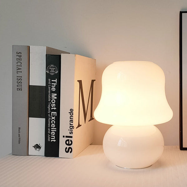 French Cream Handmade Glass Mushroom 1-Light Table Lamp Lumendat
