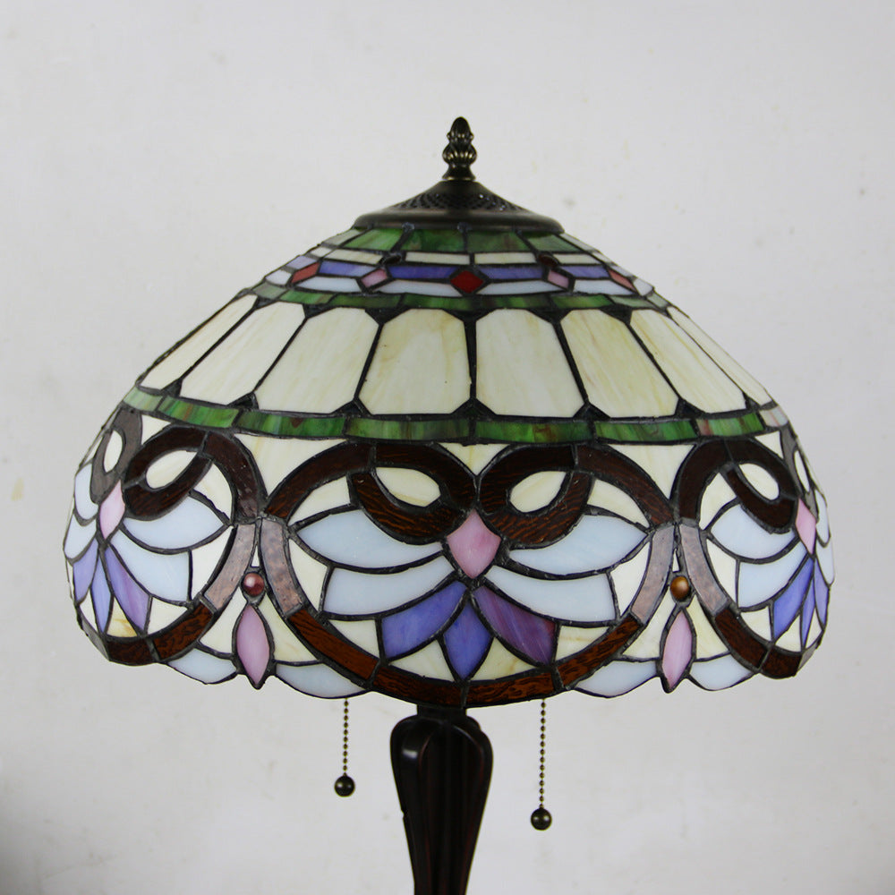Tiffany Mediterranean Stained Glass Cone Pull Cord 2-Light Table Lamp Lumendat