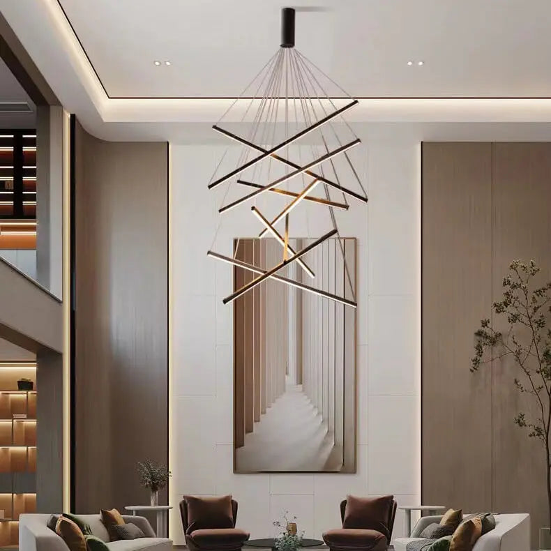 Nordic Light Luxury Iron Aluminum Geometric Line Combination LED Chandelier Lumendat