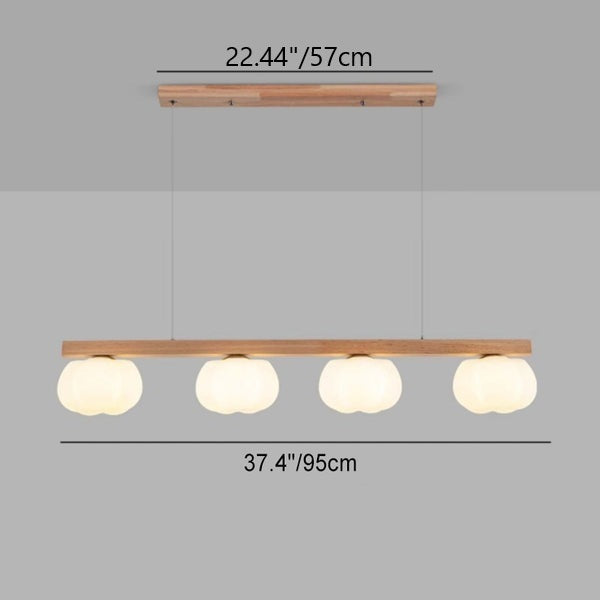 Contemporary Nordic Long Strip Linear Cotton Shape Wood Pe 3/4-light Chandelier Island Light for Dining Room BulbSquare
