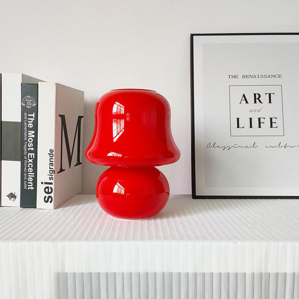 French Cream Handmade Glass Mushroom 1-Light Table Lamp Lumendat