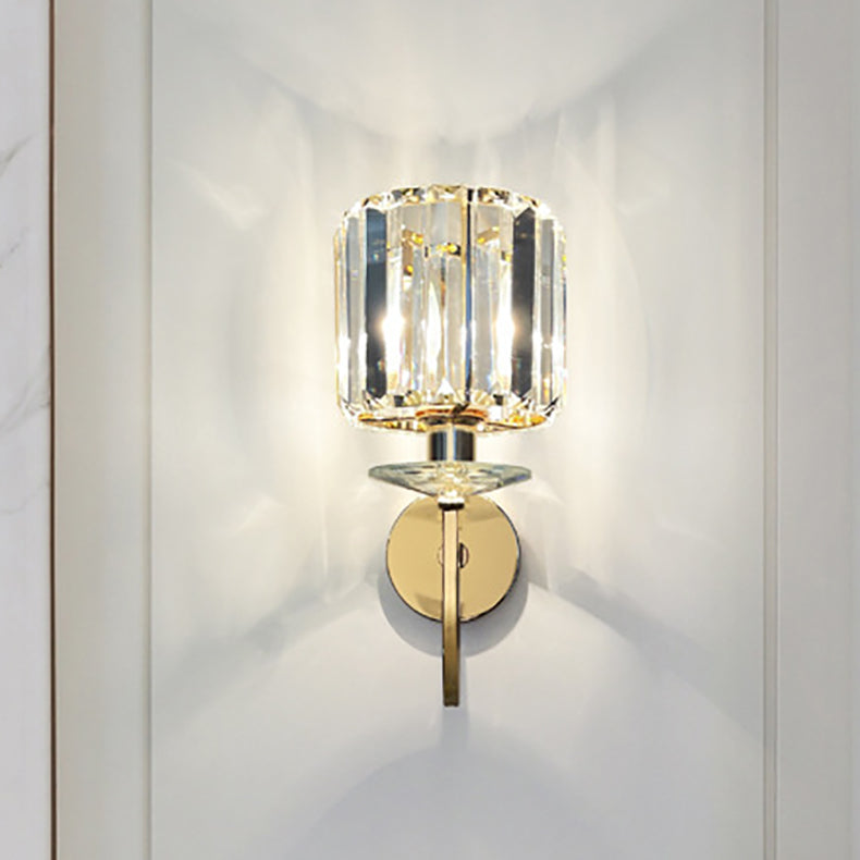 Modern Luxury Metal Iron Stainless Steel Crystal Ball Cylinder 1-Light Wall Sconce Lamp For Bedside Lumendat