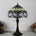 Tiffany Mediterranean Stained Glass Cone Pull Cord 2-Light Table Lamp Lumendat