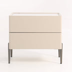 Contemporary Scandinavian Square Cream White 2-Drawer Storage Nightstand - Stone Slab Top Bedside Table For Bedroom Lumendat