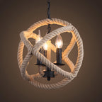 Industrial Hemp Rope Ball 3-light Candles Chandeliers BulbSquare
