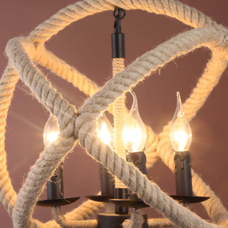 Industrial Hemp Rope Ball 3-light Candles Chandeliers BulbSquare