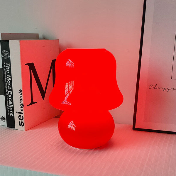 French Cream Handmade Glass Mushroom 1-Light Table Lamp Lumendat