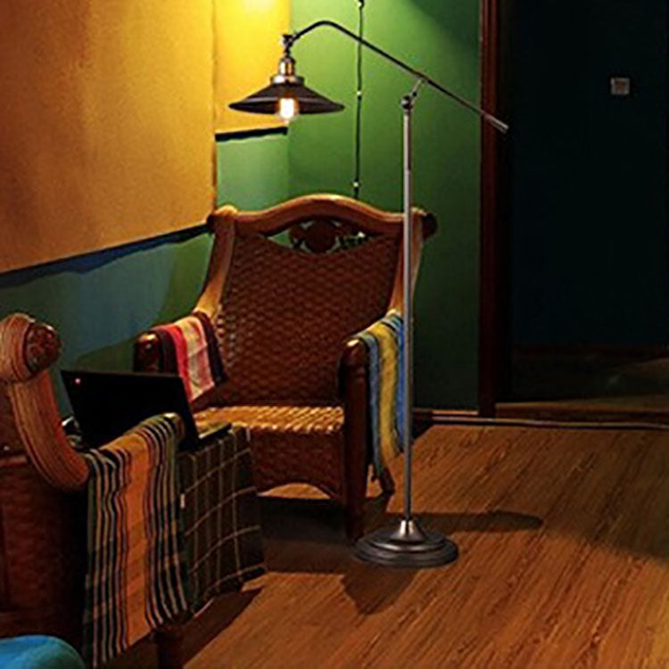 Contemporary Industrial Cylindrical Long Arm Iron 1-Light Standing Floor Lamp For Bedroom Lumendat