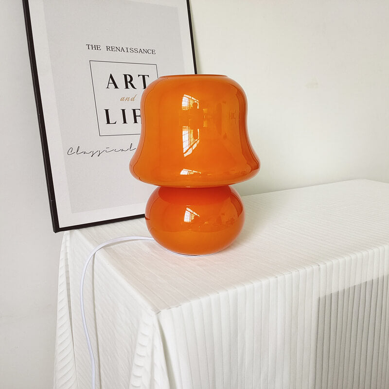 French Cream Handmade Glass Mushroom 1-Light Table Lamp Lumendat