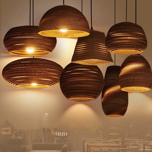 Contemporary Retro Paper Elliptic Spherical Bell Trapezoid Semicircle Polygonal 1-light Pendant Light for Dining Room