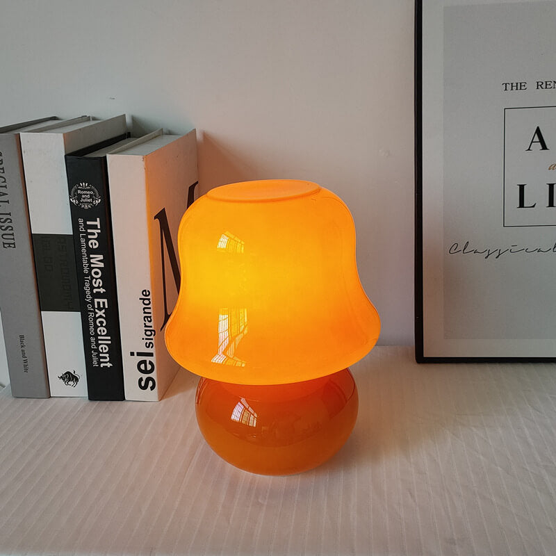 French Cream Handmade Glass Mushroom 1-Light Table Lamp Lumendat