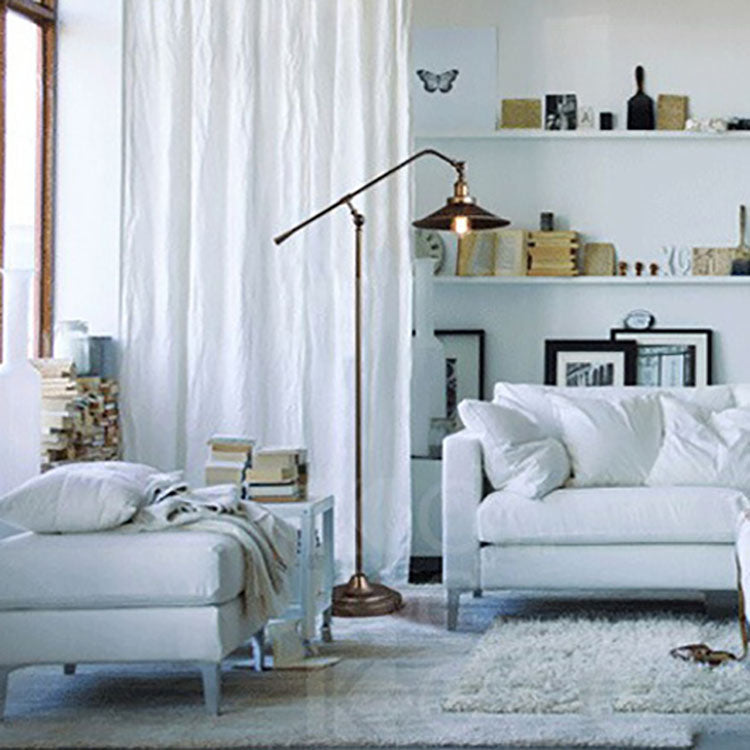 Contemporary Industrial Cylindrical Long Arm Iron 1-Light Standing Floor Lamp For Bedroom Lumendat