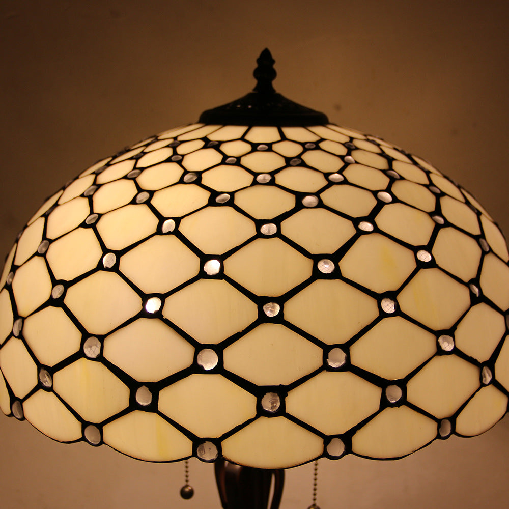 Tiffany Mediterranean Stained Glass Cone Pull Cord 2-Light Table Lamp Lumendat