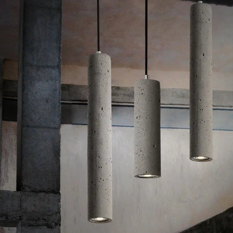 Contemporary Industrial Cylindrical Rough Texture Cement 1-light Pendant Light for Living Room Lumendat