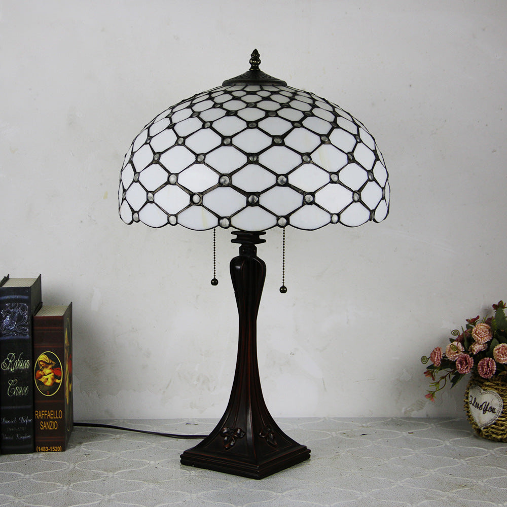 Tiffany Mediterranean Stained Glass Cone Pull Cord 2-Light Table Lamp Lumendat
