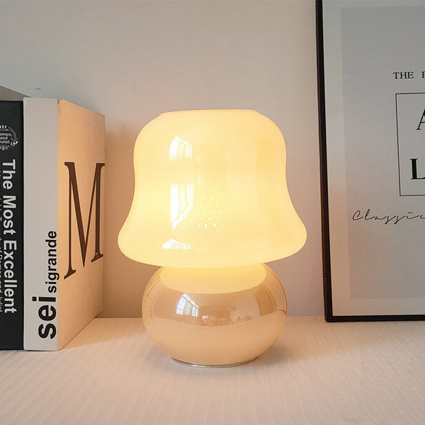 French Cream Handmade Glass Mushroom 1-Light Table Lamp Lumendat