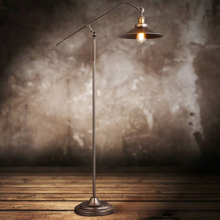 Contemporary Industrial Cylindrical Long Arm Iron 1-Light Standing Floor Lamp For Bedroom Lumendat