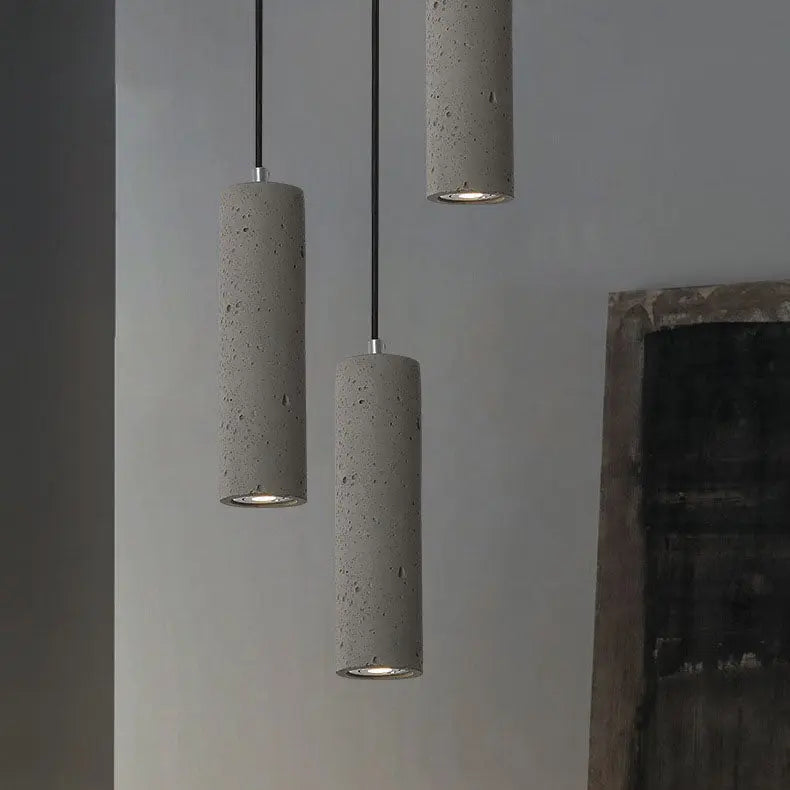 Contemporary Industrial Cylindrical Rough Texture Cement 1-light Pendant Light for Living Room Lumendat
