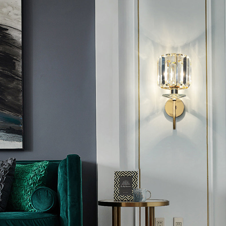Modern Luxury Metal Iron Stainless Steel Crystal Ball Cylinder 1-Light Wall Sconce Lamp For Bedside Lumendat