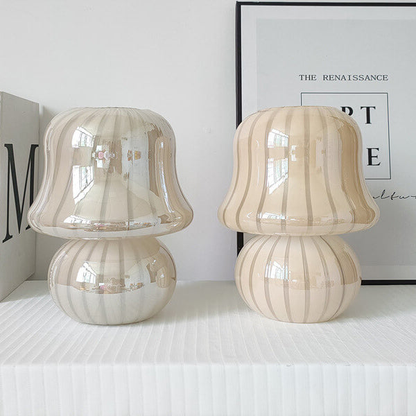 French Cream Handmade Glass Mushroom 1-Light Table Lamp Lumendat