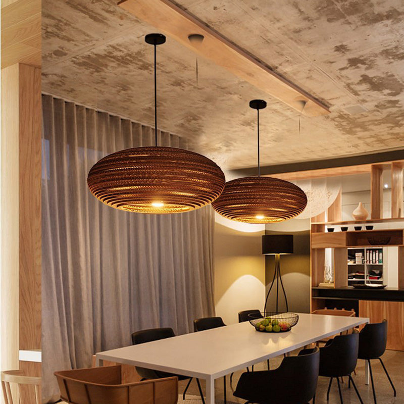 Contemporary Retro Paper Elliptic Spherical Bell Trapezoid Semicircle Polygonal 1-light Pendant Light for Dining Room