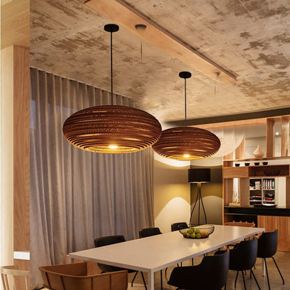 Contemporary Retro Paper Elliptic Spherical Bell Trapezoid Semicircle Polygonal 1-light Pendant Light for Dining Room