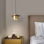Nordic Luxury Walnut Brass Column 1-light Pendant Light