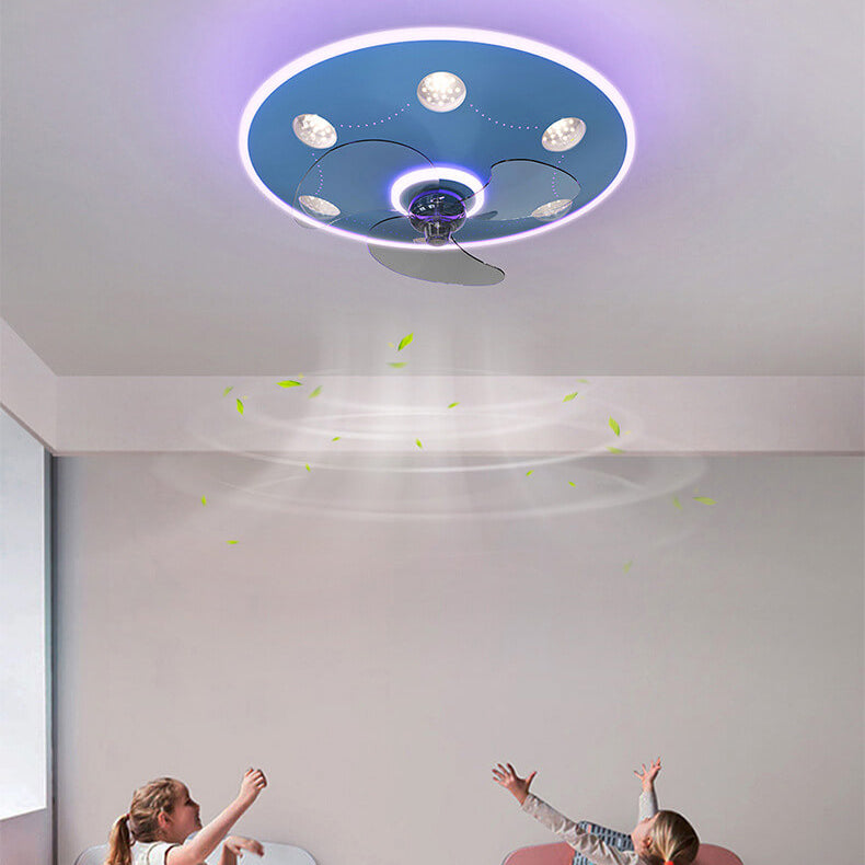 Lumendat Modern Creative Cartoon UFO flying Saucer Round Iron Acrylic LED Kids Flush Mount Ceiling Fan Light Lumendat