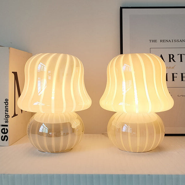 French Cream Handmade Glass Mushroom 1-Light Table Lamp Lumendat
