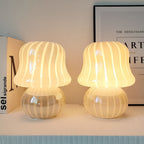 French Cream Handmade Glass Mushroom 1-Light Table Lamp Lumendat