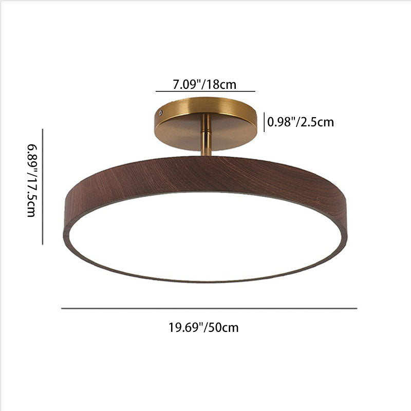 Japanese Wabi-sabi Minimalist Wood Grain Round LED Semi-flush Mount Light