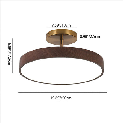 Japanese Wabi-sabi Minimalist Wood Grain Round LED Semi-flush Mount Light