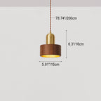 Japanese Vintage Walnut Geometric Round Cone Brass 1-Light Pendant Light