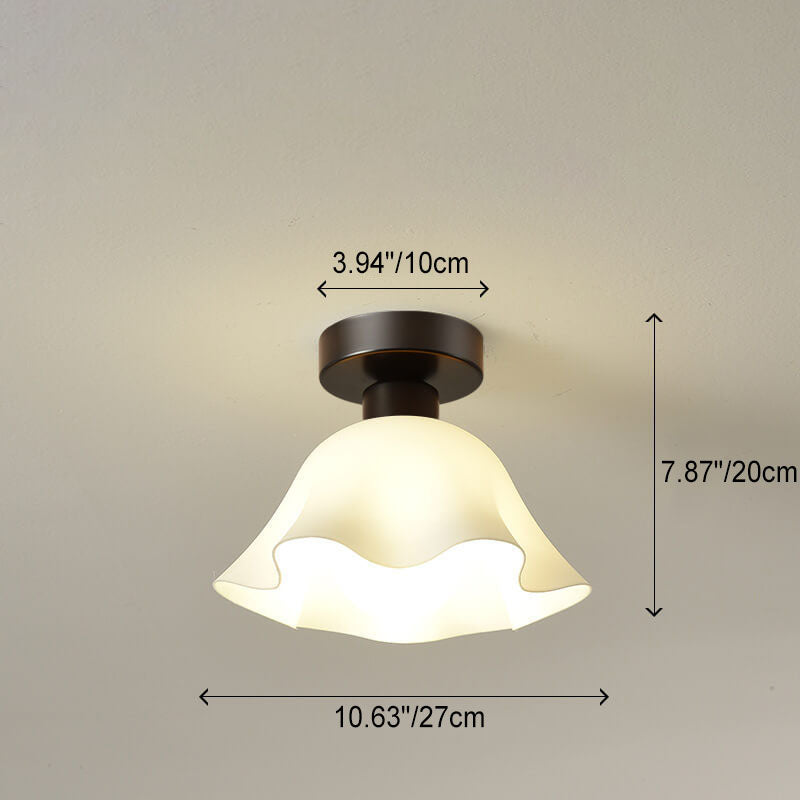 Scandinavian Modern Minimalist Iron Glass Ceramic Flower Diamond 1-Light Semi-Flush Mount Ceiling Light Lumendat